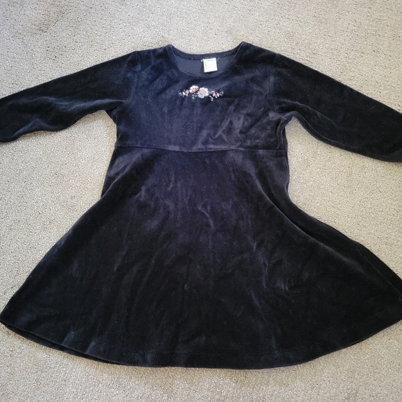 Lands End Black Velvet Embroidered Floral Dress - Picture 2 of 7